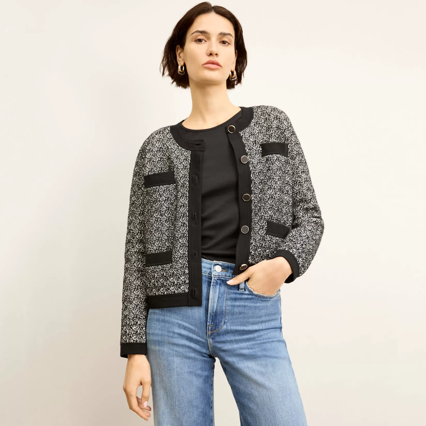 T-Shirts | Jackets | M.M.LaFleur The Evangeline Jardigan - Boucle Jardigan Knit Black/Ivory