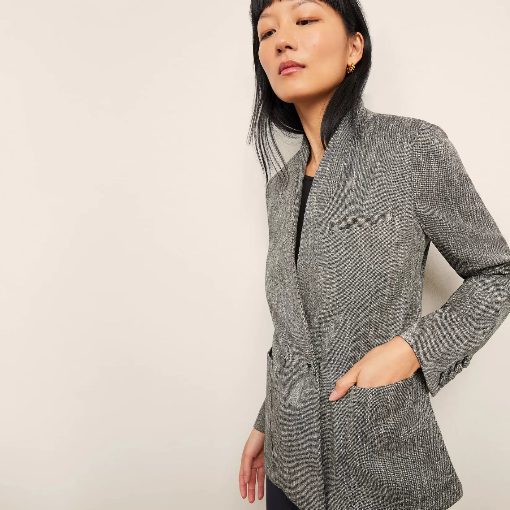 Suiting | M.M.LaFleur The Janette Jacket - Cotton Tweed Black/Ivory