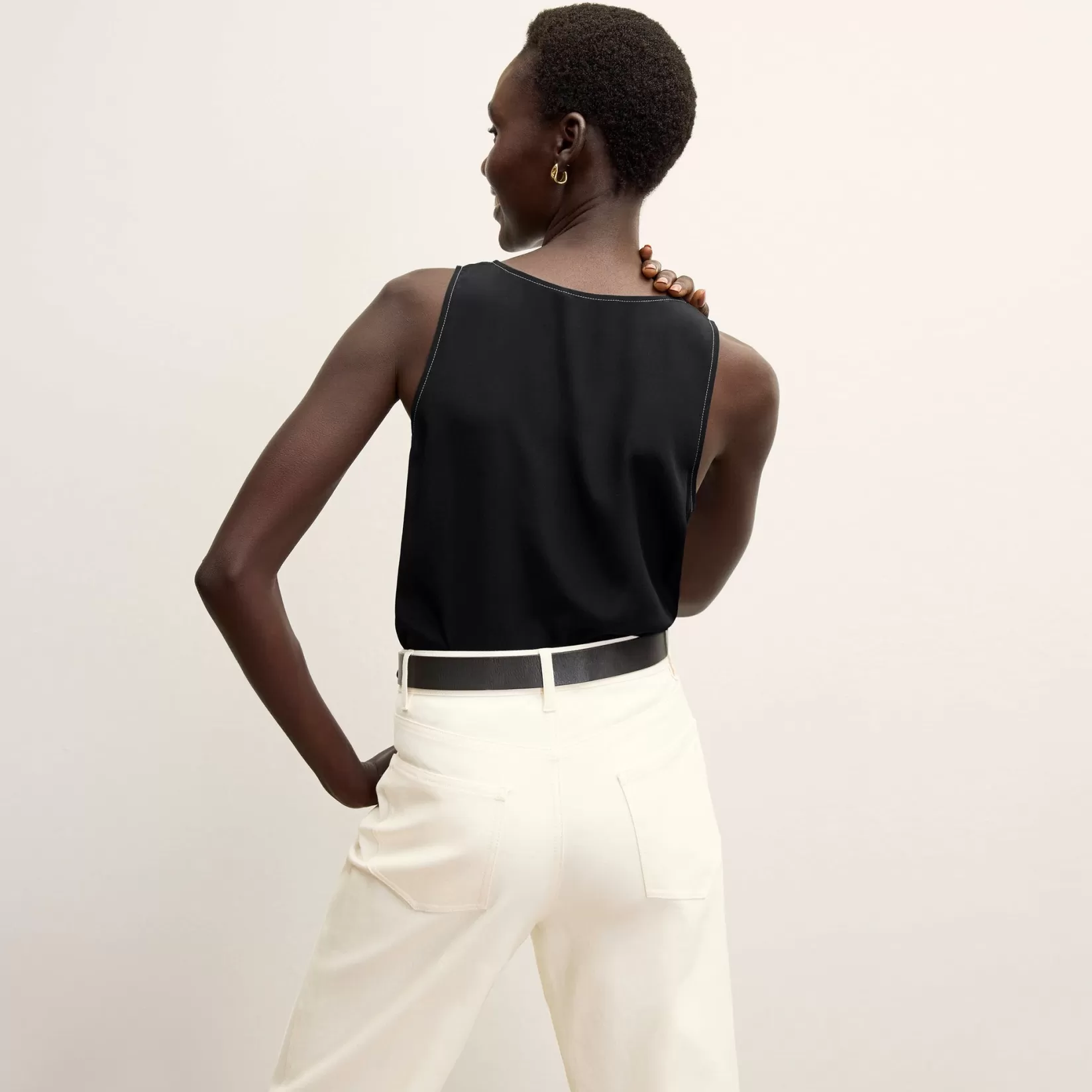 Tops | M.M.LaFleur The Vicky Tank - Washable Silk Top Stitch BlackwithTopstitch