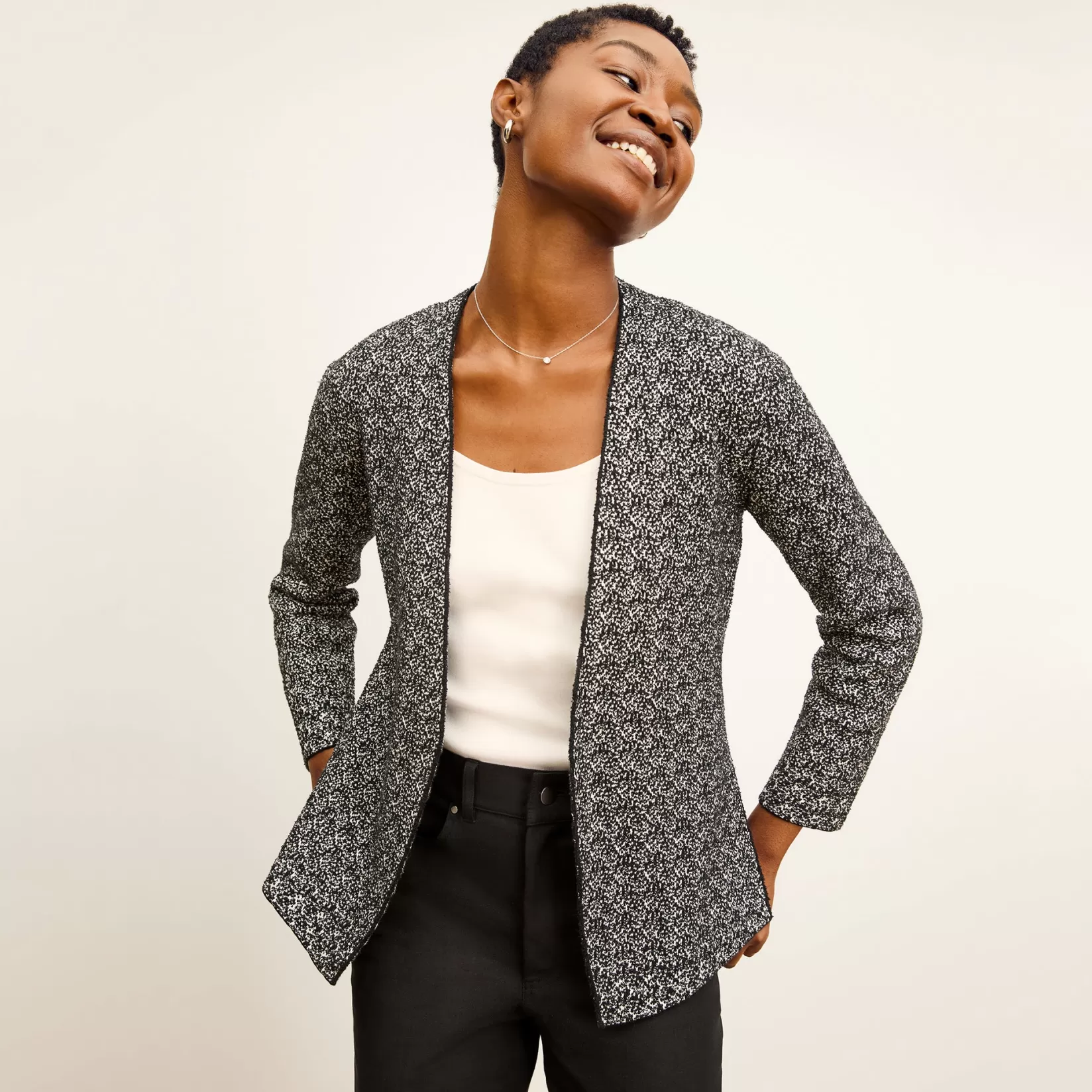 T-Shirts | Jackets | M.M.LaFleur The Woolf Jardigan - Boucle Jardigan Knit Black/Ivory